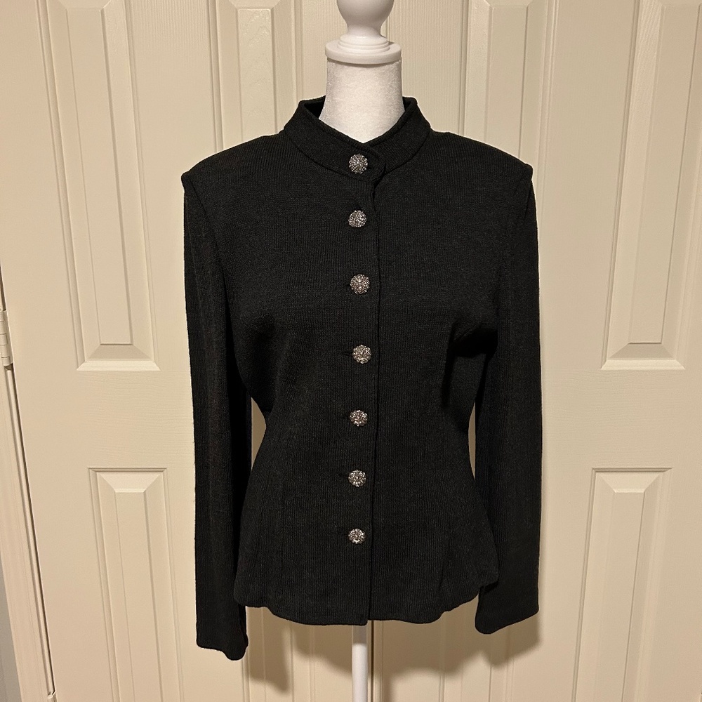 St. John Collection Charcoal Knit Long Sleeve Jacket Size 10 Luxury!